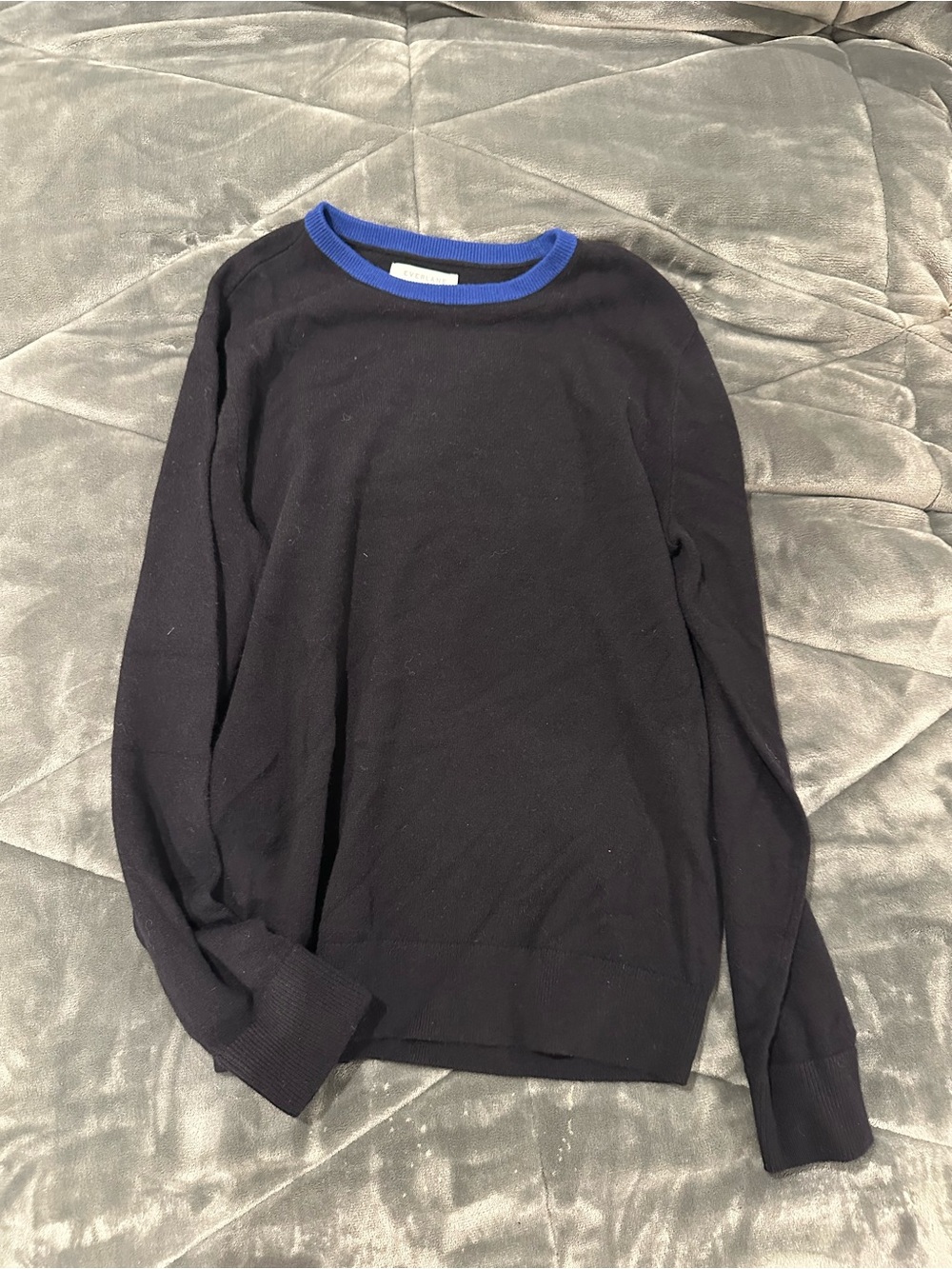 Everlane Black Crewneck Sweater with Blue Trim
